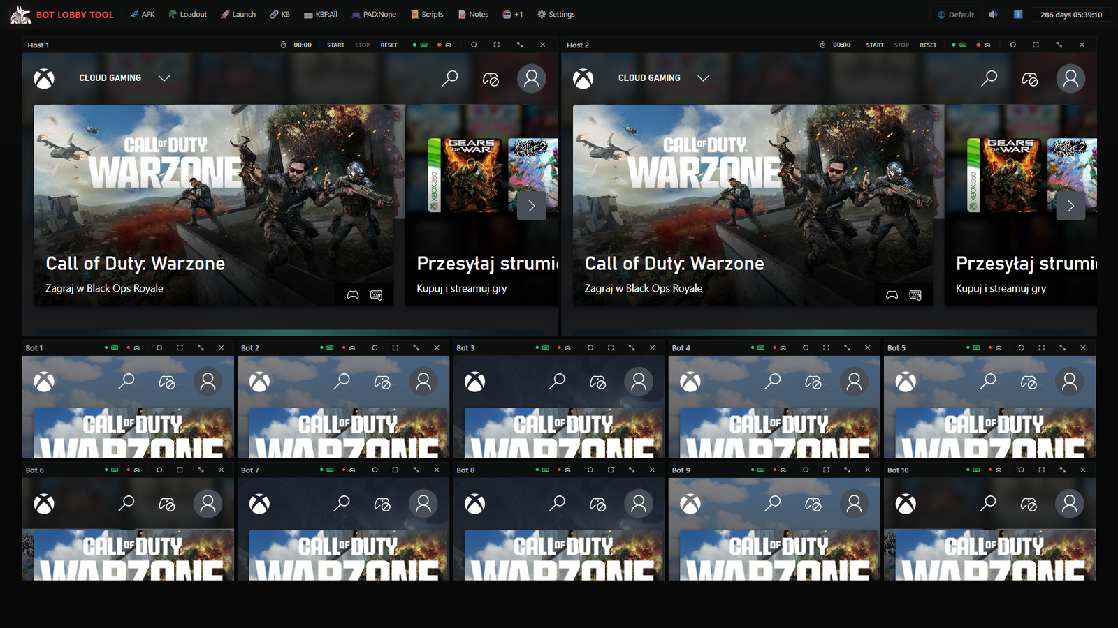 Bot Lobby Tool dashboard for MW4 bot lobby management